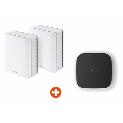 Bundle: ASUS ZenWiFi BT10 BE18000 Weiß Tri-Band WiFi 7 Smart AiMesh Extendable Router 2er Pack + Telekom Glasfaser Modem 2,5 Gbit/s schwarz