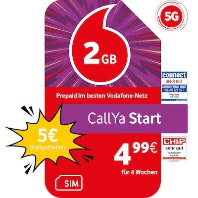 Vodafone Prepaid Prepaid CallYa Start | 5 EUR Startguthaben | 1 Monat 2GB | 5G-Netz