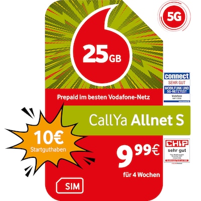Vodafone Prepaid Prepaid CallYa S | 10 EUR Startguthaben | 1 Monat 25GB | 5G-Netz