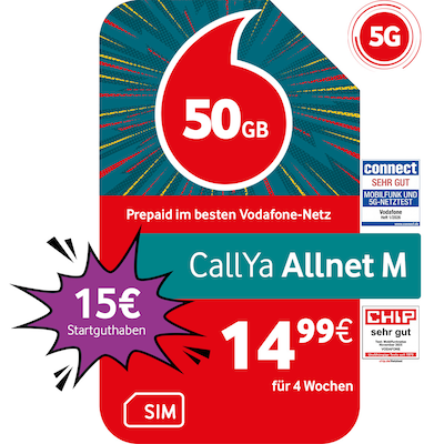 Vodafone Prepaid Prepaid CallYa M | 15 EUR Startguthaben | 1 Monat 50GB | 5G-Netz