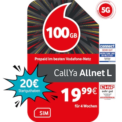 Vodafone Prepaid Prepaid CallYa Allnet L | 20 EUR Startguthaben | 1 Monat 100GB | 5G-Netz