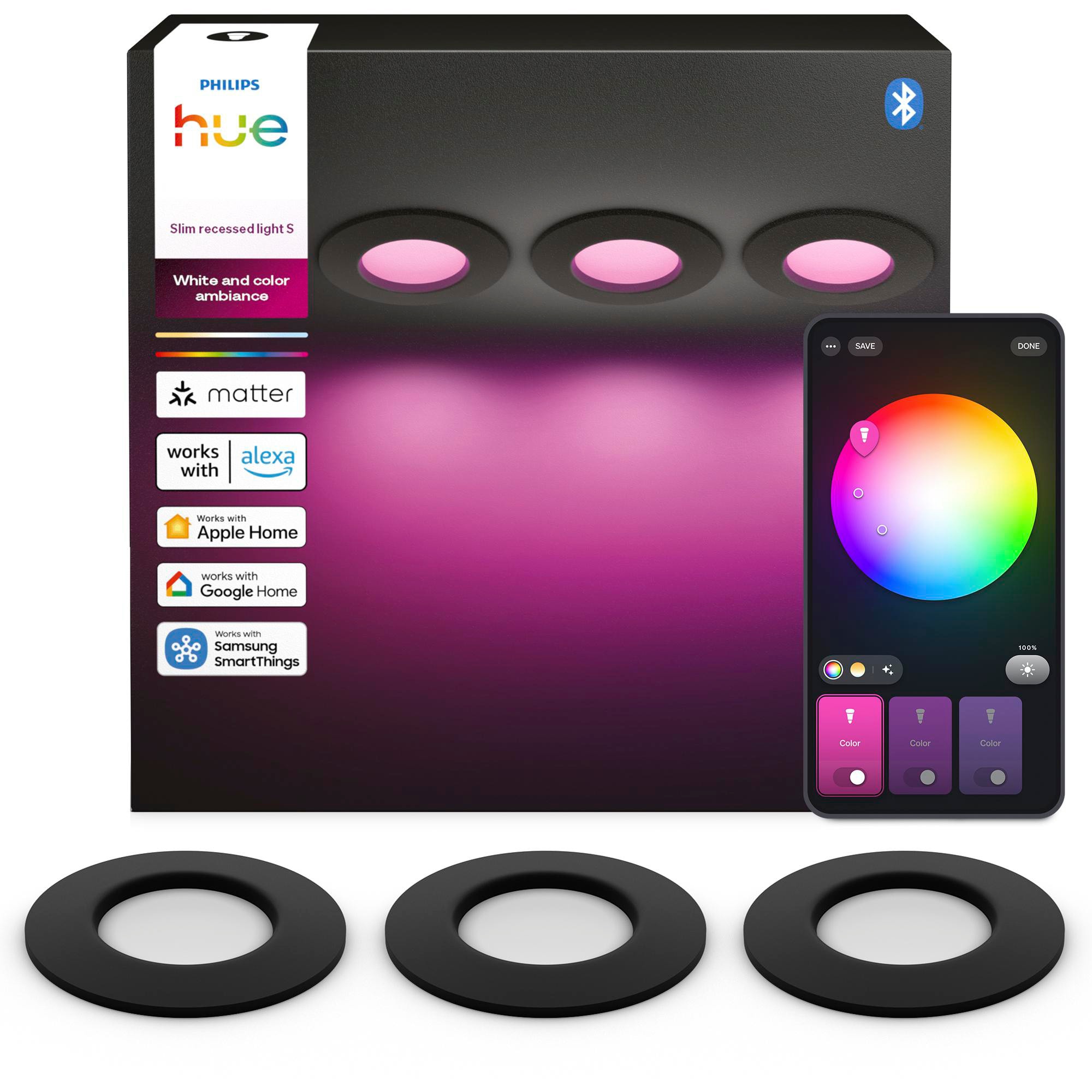Philips Hue Schwarz Einbauleuchte, Slim Downlight Led Einbauleuchte, App- & Sprachsteuerung (Gu10, Aluminiumdruckguss, Pc) - Bild 7