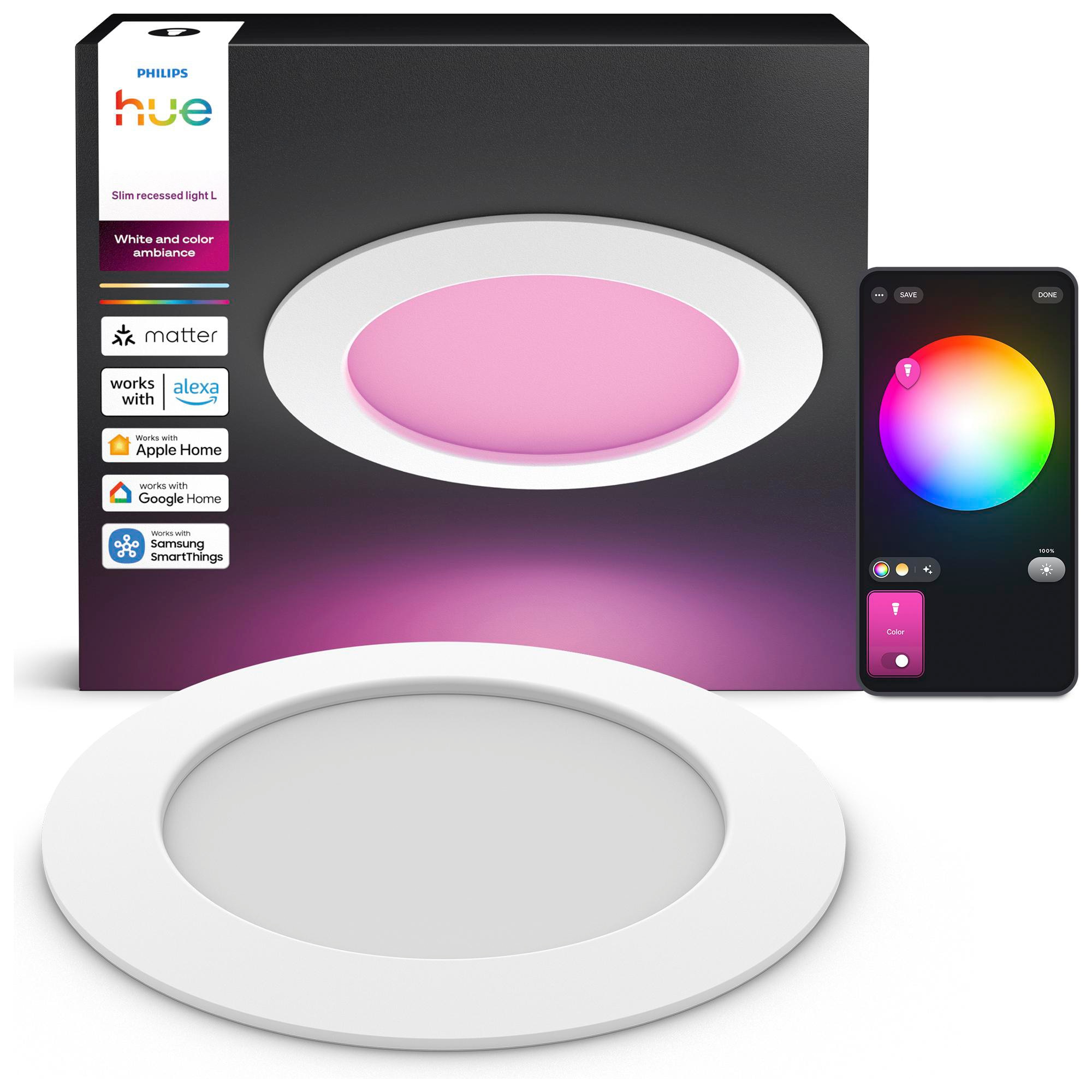 Philips Hue Slim Downlight, Einbaustrahler mit LED-Leuchte, 1.000 lm, 90 mm, Schlankes Design, Vollspektrum-Tagesl. 1.000–20.000 K, Stufenlos Dimmbar, Präzise Farbe, Smart Lighting, Weiß, 3er-Pack ​ - Bild 6