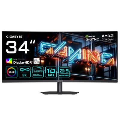 GIGABYTE MO34WQC36 34 Zoll UWQHD QD-OLED Curved Gaming Monitor 360 Hz 21:9 DP/HDMI/USB-C