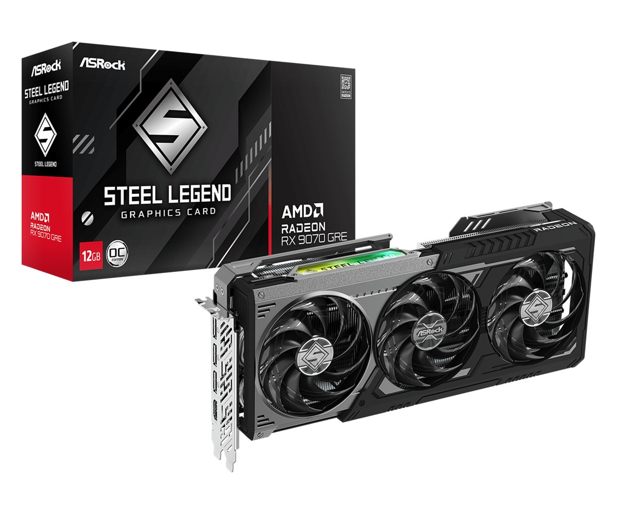 ASROCK AMD Radeon RX 9070 GRE Steel Legend Grafikkarte 12GB GDDR6, DP, HDMI