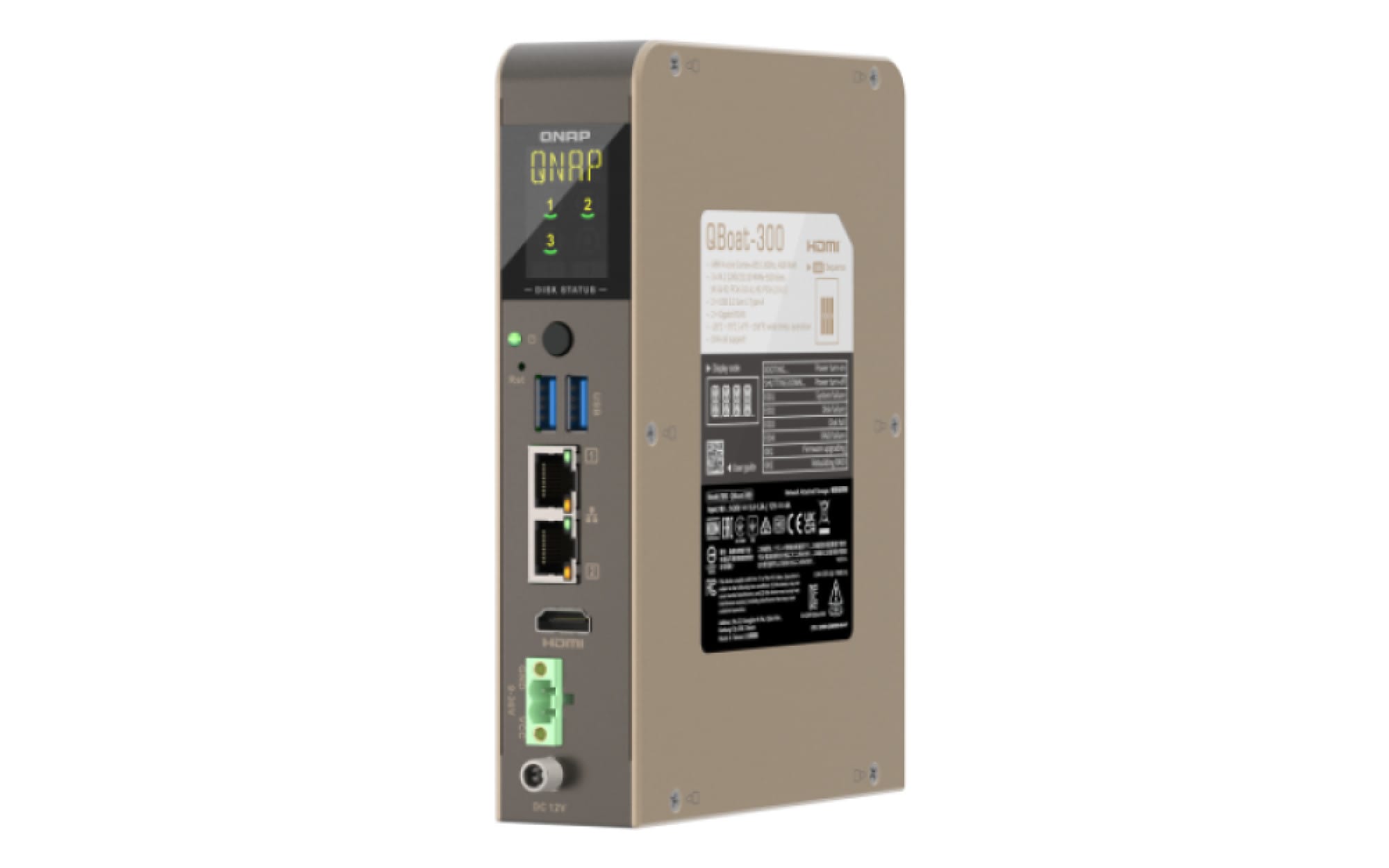 QNAP QBoat-300 Industrial Edge Server – Lüfterloser IoT Edge Computer mit ARM Quad-Core Prozessor, 3x NVMe SSD, Dual-LAN & DIN-Rail-Montage