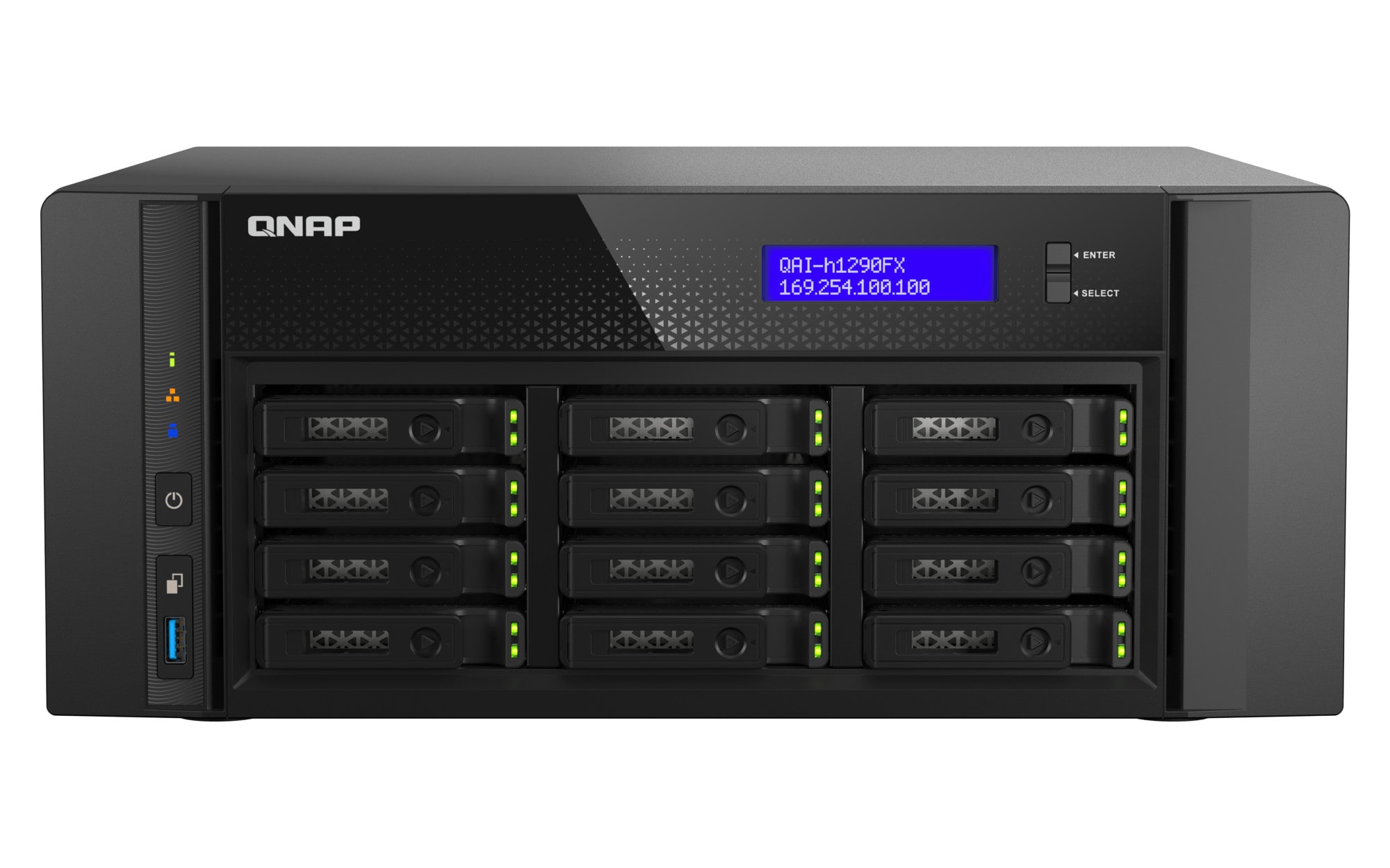 QNAP QAI-h1290FX All-Flash KI-NAS – AMD EPYC™ 16-Core, 12x U.2 NVMe, Dual 25GbE & Enterprise AI Storage