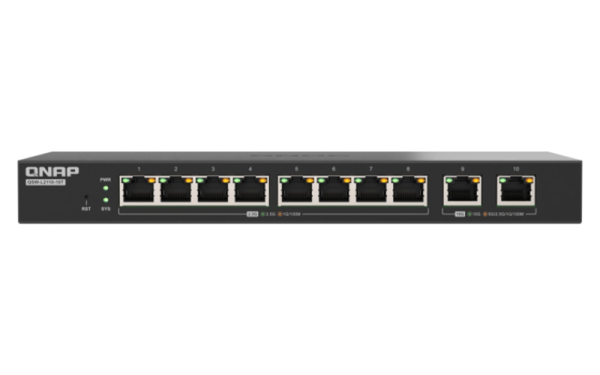 QNAP QSW-L2110-10T 8 ports 2,5GbE RJ45, 2 ports 10GbE Base-T Uplink-Ports Combo Switch