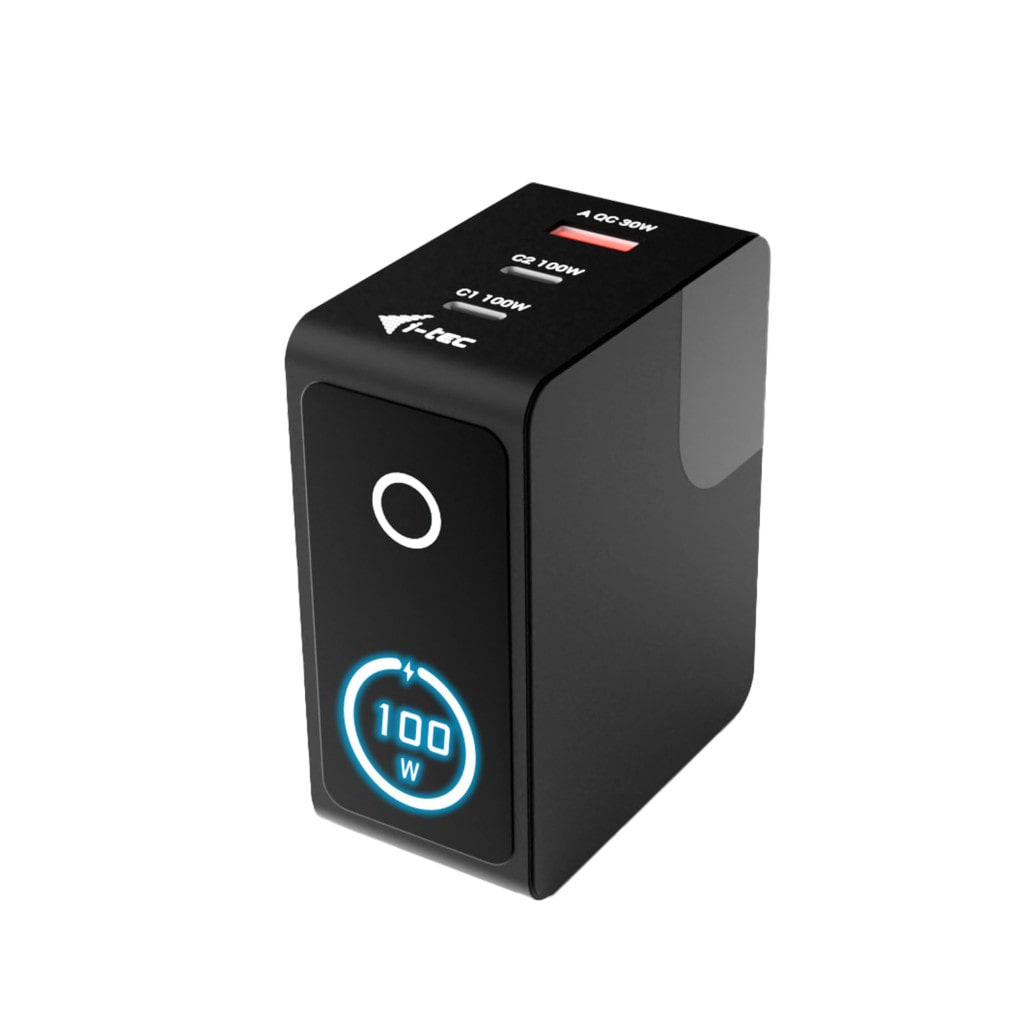 I-Tec 100W Intelligent Multiport Usb-C Ladegerät-/Netzteil, 2X Usb-C, 1X Usb-A, Touch-Display, Pd 3.1 Schwarz Charger-Intg100w