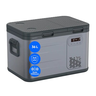 Medion MD370026 CC35D Kompressor Kühlbox Kühl und Warm 35L Kapazität 5V USB, 12V -220-240V Aluminium grau