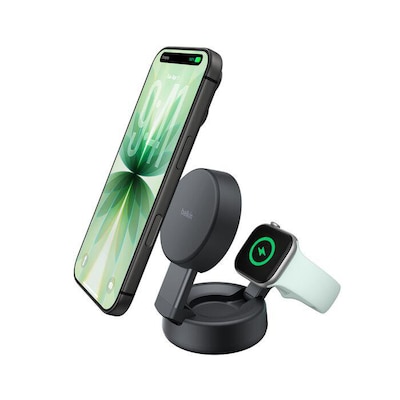 Belkin UltraCharge Pro Verstellbare magnetische Qi2 25W 2-in-1-Ladestation anthrazit