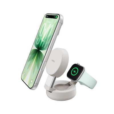 Belkin UltraCharge Pro Verstellbare magnetische Qi2 25W 2-in-1-Ladestation beige