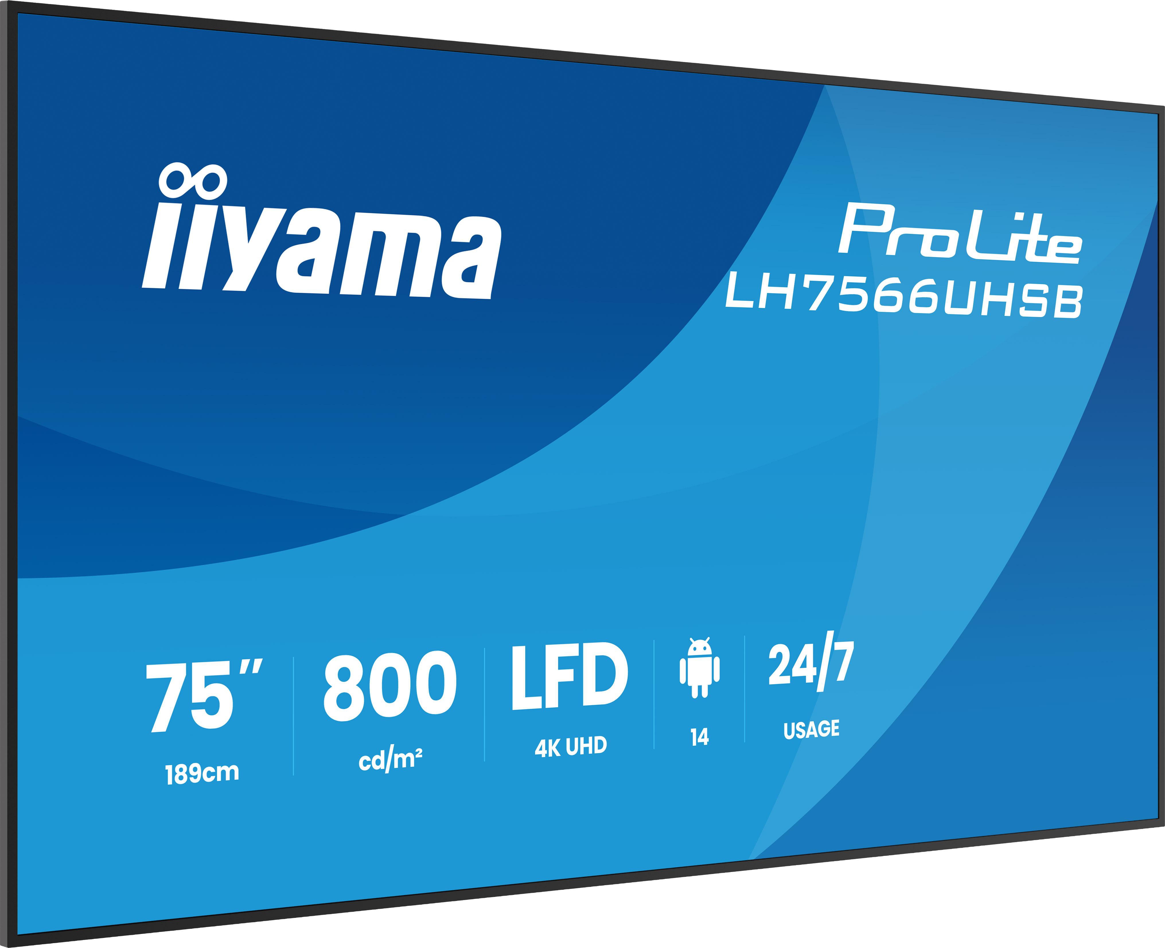 iiyama ProLite LH7566UHSB-B1AG 189,5cm (75") 4K UHD Monitor HDMI/DP/USB-C