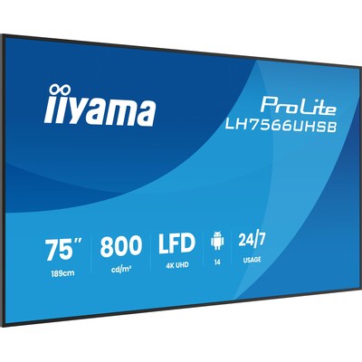 iiyama ProLite LH7566UHSB-B1AG 189,5cm (75") 4K UHD Monitor HDMI/DP/USB-C