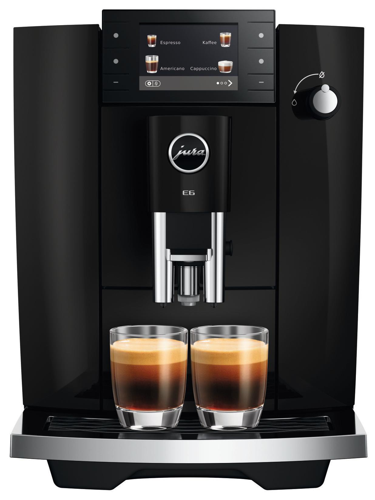 JURA E6 (ED) Kaffeevollautomat, 17 Spezialitäten, 3,5''-Farbdisplay, WiFi-fähig, Hot & Light Brew, Feinschaum-Technologie, Energiesparmodus, Piano Black