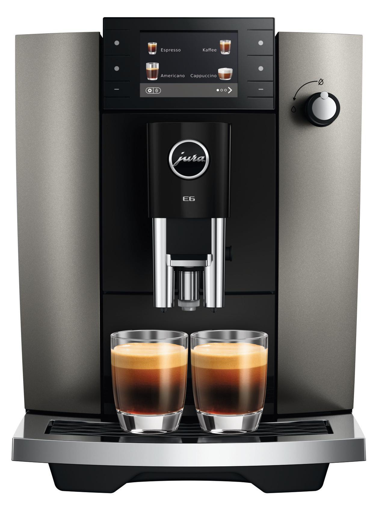 JURA E6 (ED) Kaffeevollautomat, 17 Spezialitäten, 3,5''-Farbdisplay, WiFi-fähig, Hot & Light Brew, Feinschaum-Technologie, Energiesparmodus, Dark Inox