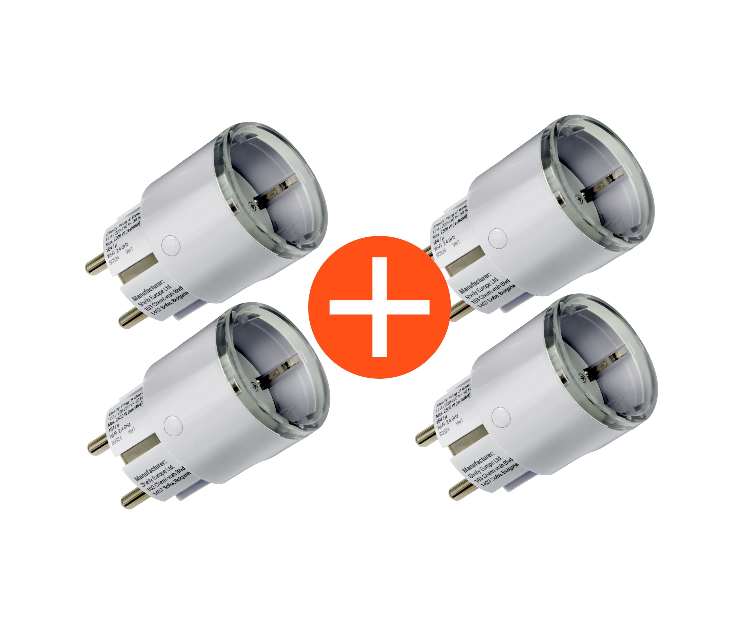 Shelly Plug S Gen3 Spaarbundle 4x Smarter Zwischenstecker 12A Messfunktion WLAN Matter BT weiß