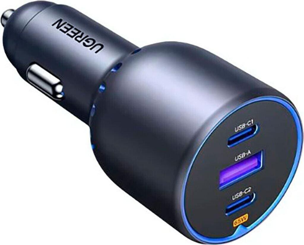 UGREEN Nexode 60W Auto-Schnellladegerät mit ausziehbarem USB-C-Kabel | USB-C | USB-A | 12V/24V