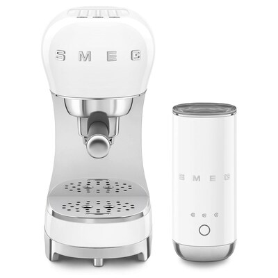 Image of SMEG Kompakt-Bundle Siebträgermaschine 50s Style ECF00 + Milchaufschäumer MFF02 Weiß