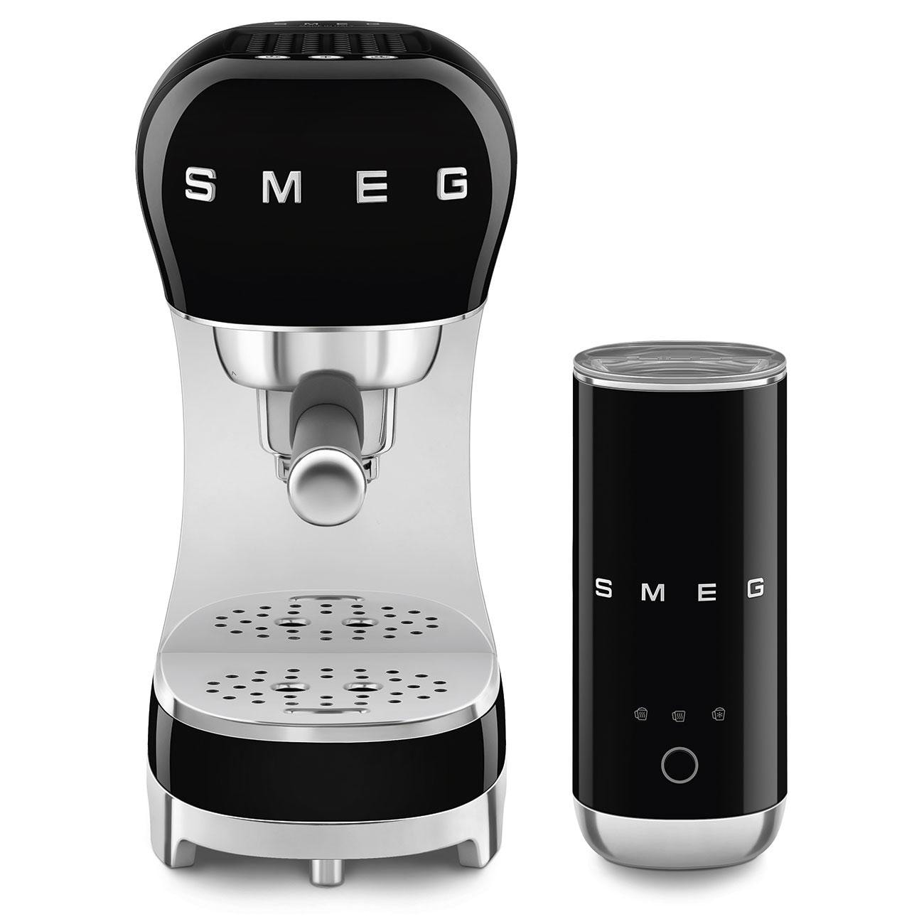SMEG Kompakt-Bundle Siebträgermaschine 50s Style ECF00 + Milchaufschäumer MFF02 Schwarz
