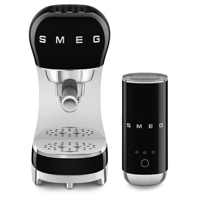 Image of SMEG Kompakt-Bundle Siebträgermaschine 50s Style ECF00 + Milchaufschäumer MFF02 Schwarz