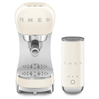 Image of SMEG Kompakt-Bundle Siebträgermaschine 50s Style ECF00 + Milchaufschäumer MFF02 Creme