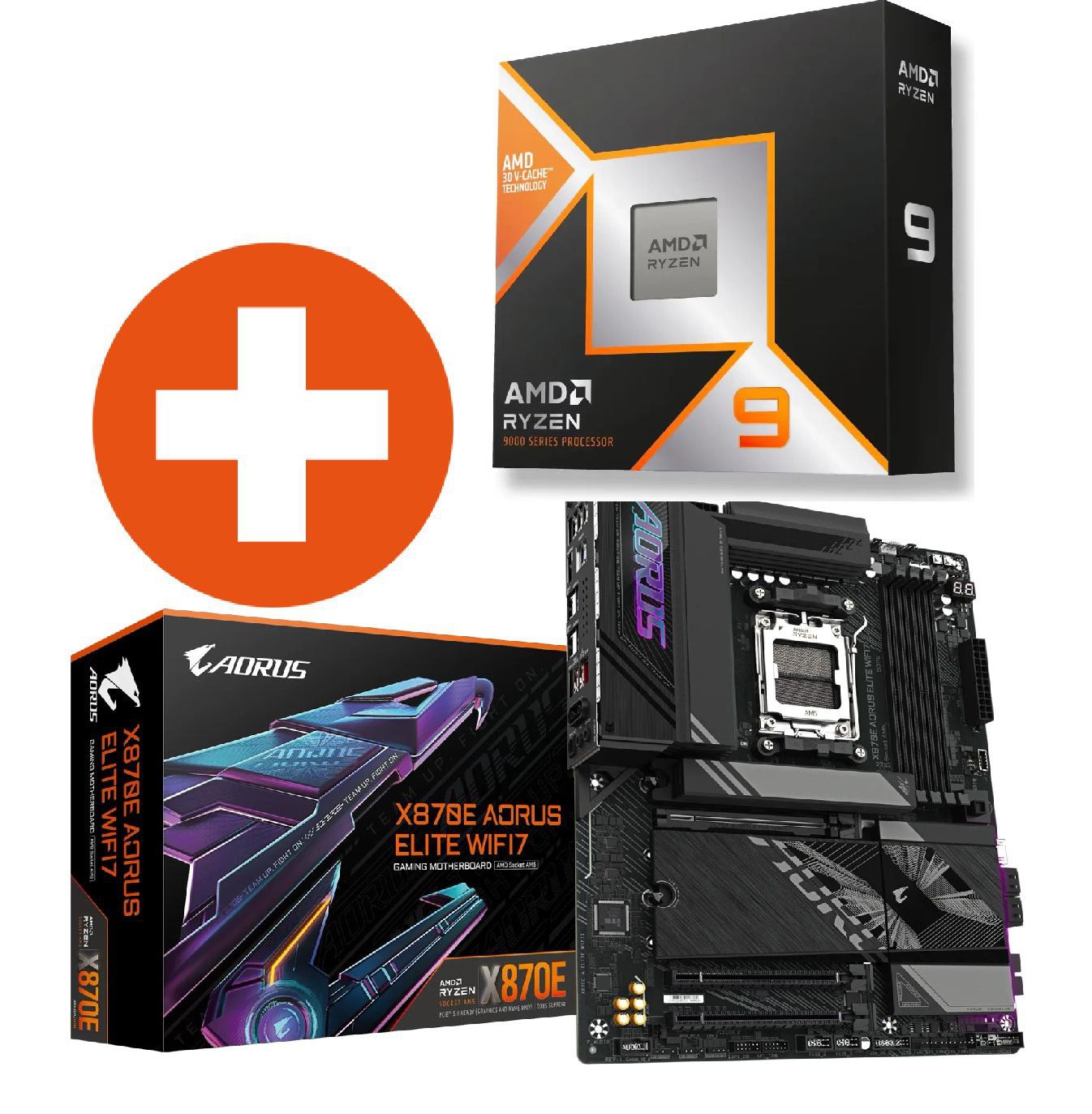 GIGABYTE X870E AORUS ELITE WIFI7 ATX Mainboard + AMD Ryzen 9 9950X3D CPU