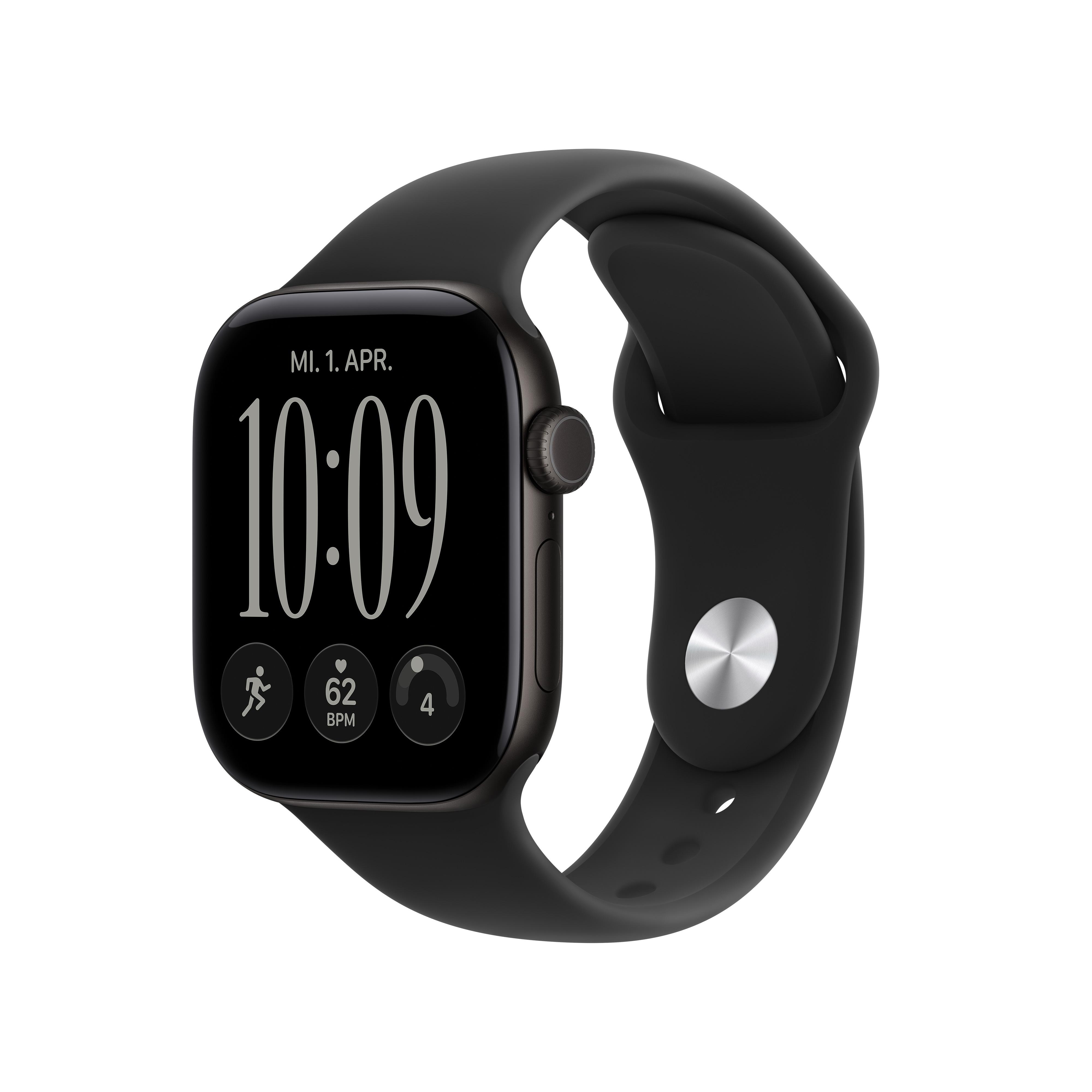 Apple Watch Series 12 GPS 42mm Black Aluminium Gehäuse mit Black Sport Band - S/M