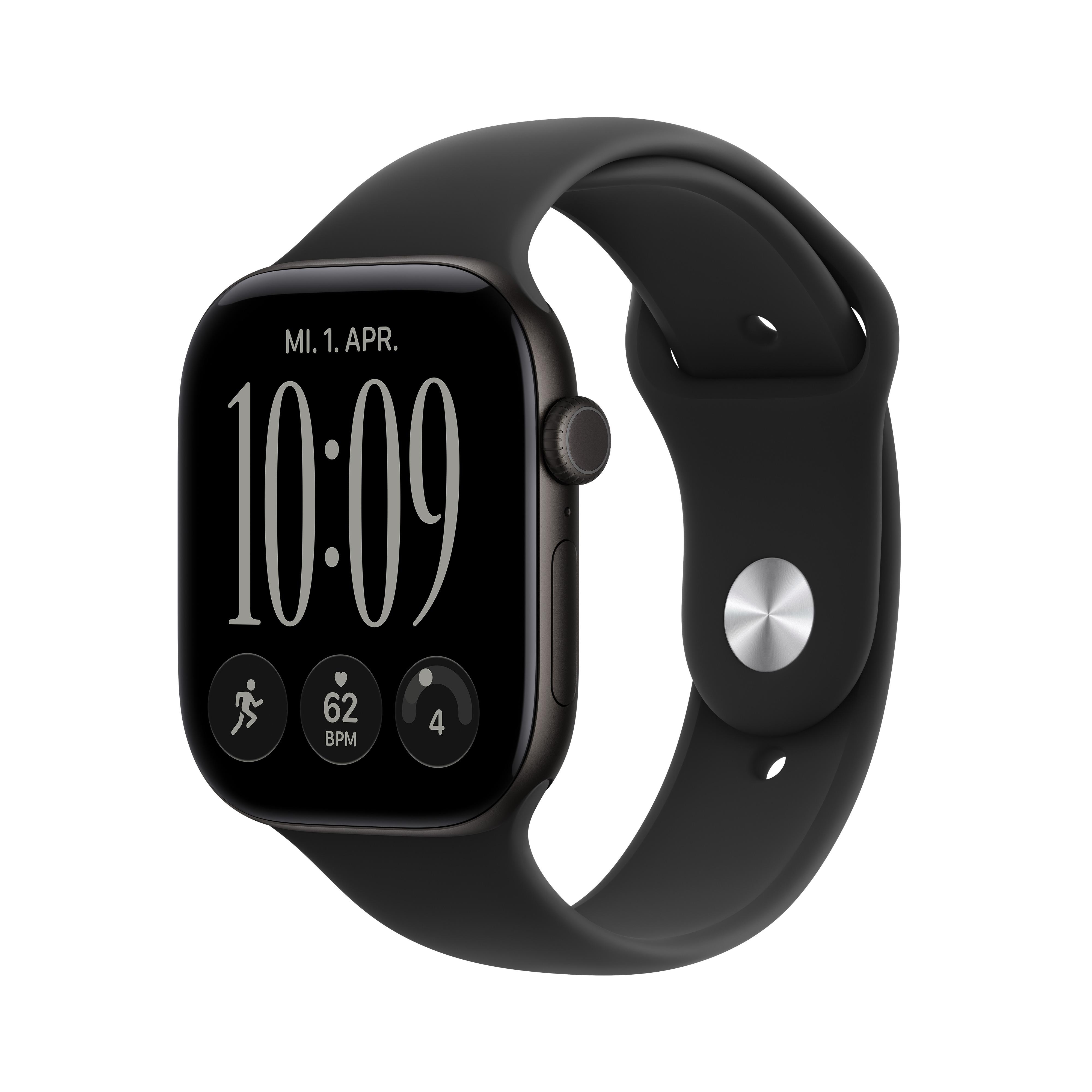Apple Watch Series 12 GPS 46mm Black Aluminium Gehäuse mit Black Sport Band - M/L