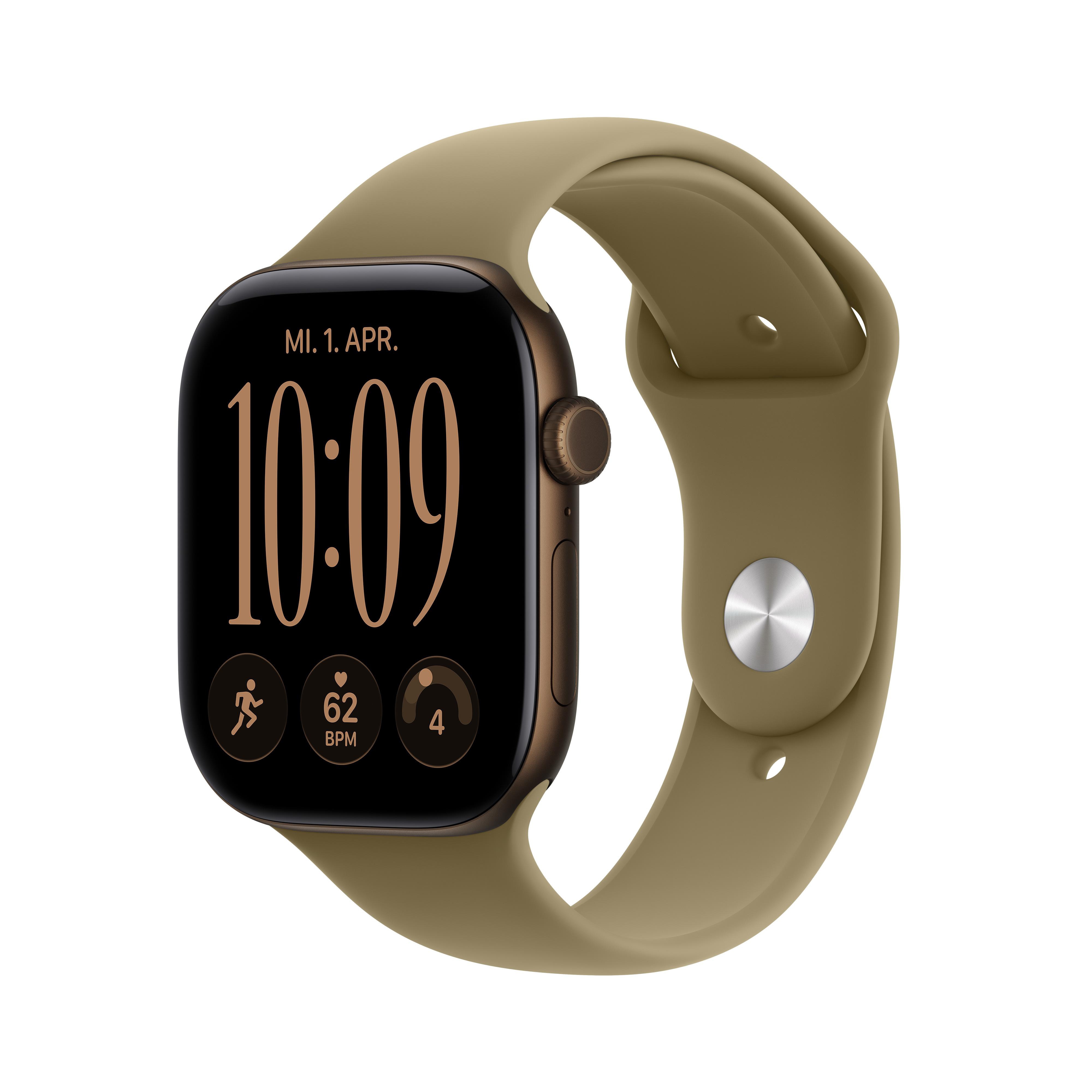 Apple Watch Series 12 GPS 46mm Dark Bronze Aluminium Gehäuse mit Olive Sport Band - M/L