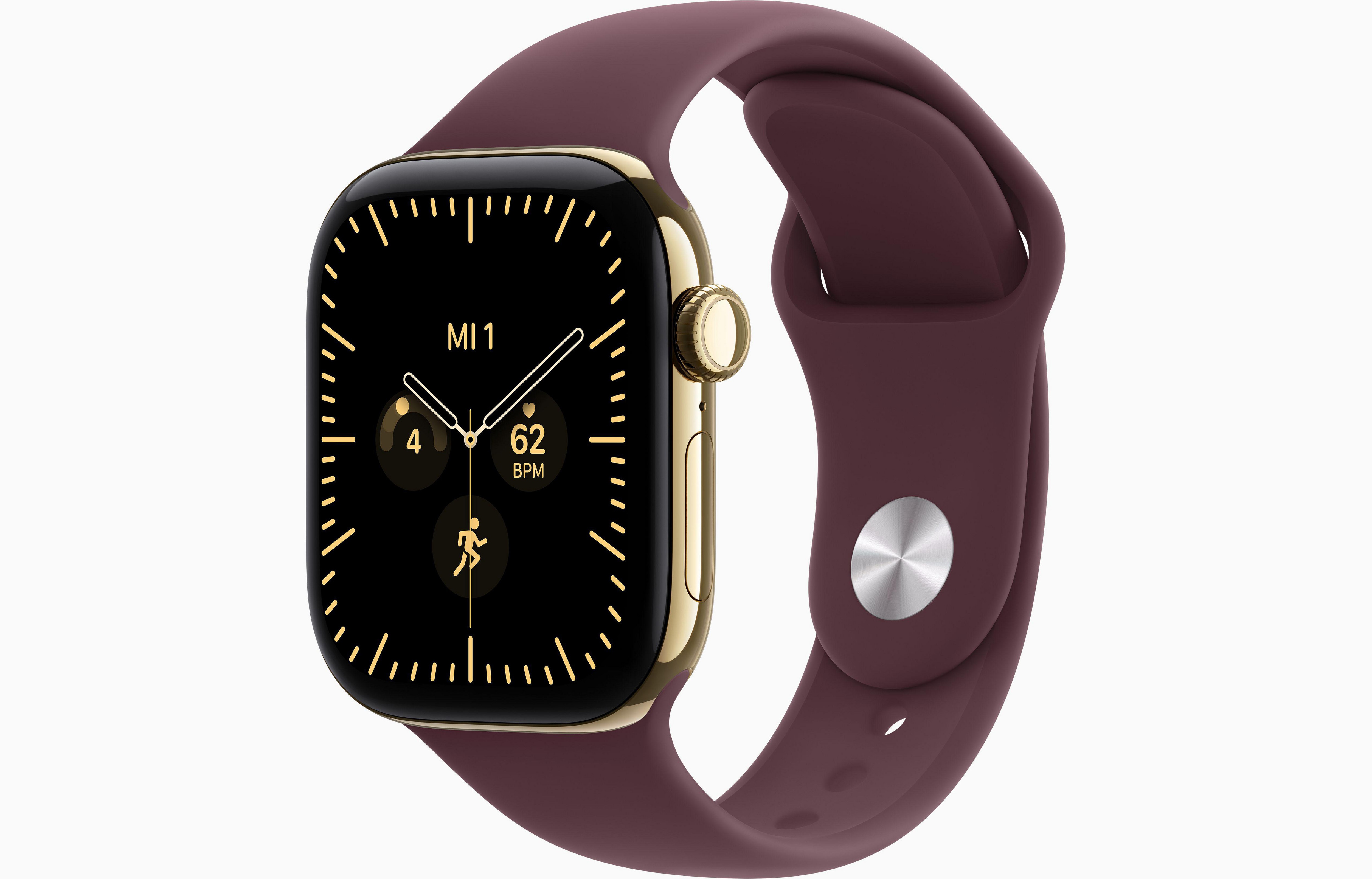 Apple Watch Series 12 GPS + Cellular 42mm Radiant Gold Titanium Case with Burgundy Sport Band - S/M