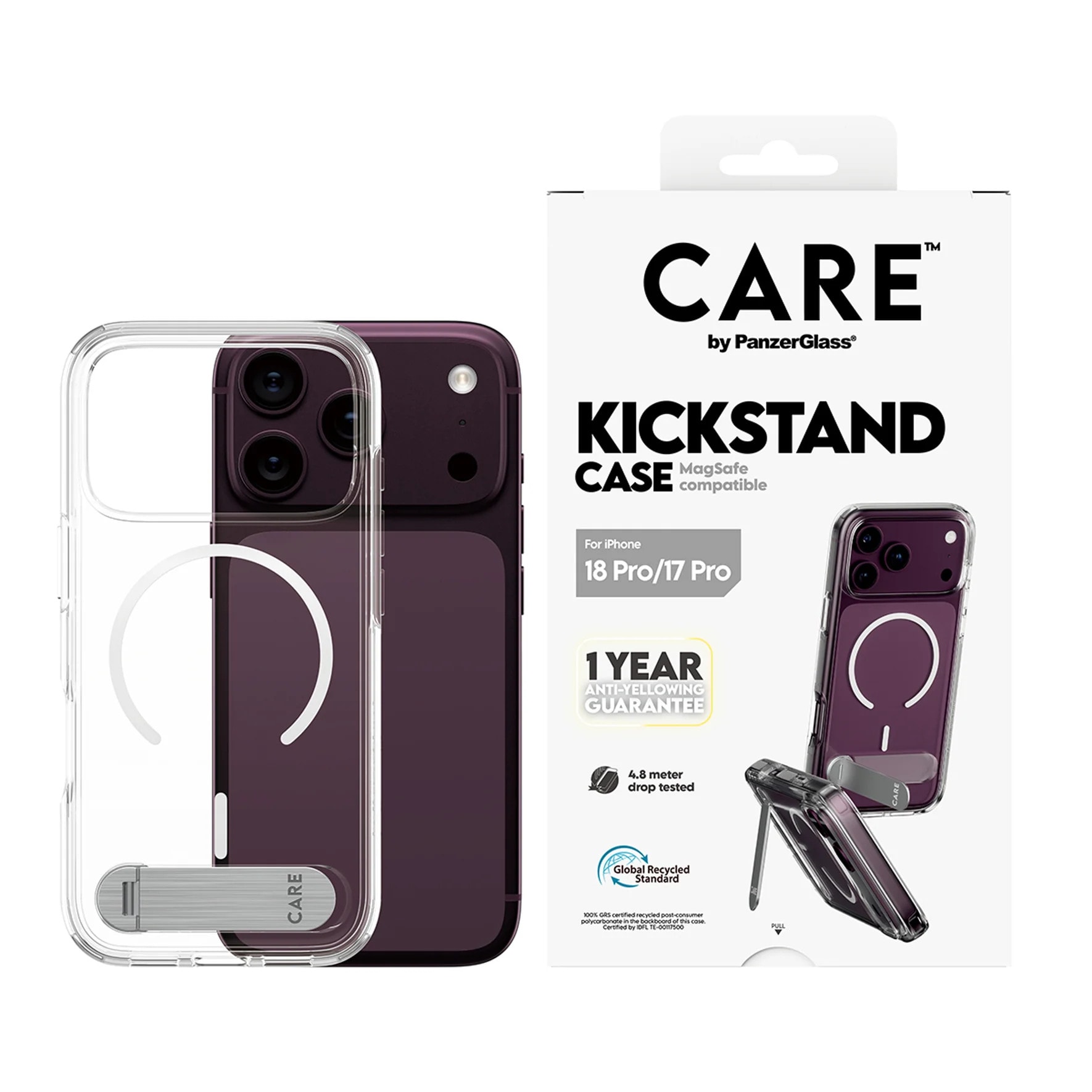 CARE by PanzerGlass Kickstand Case Transparent m. Weiss MagSafe iPhone 17/18 Pro