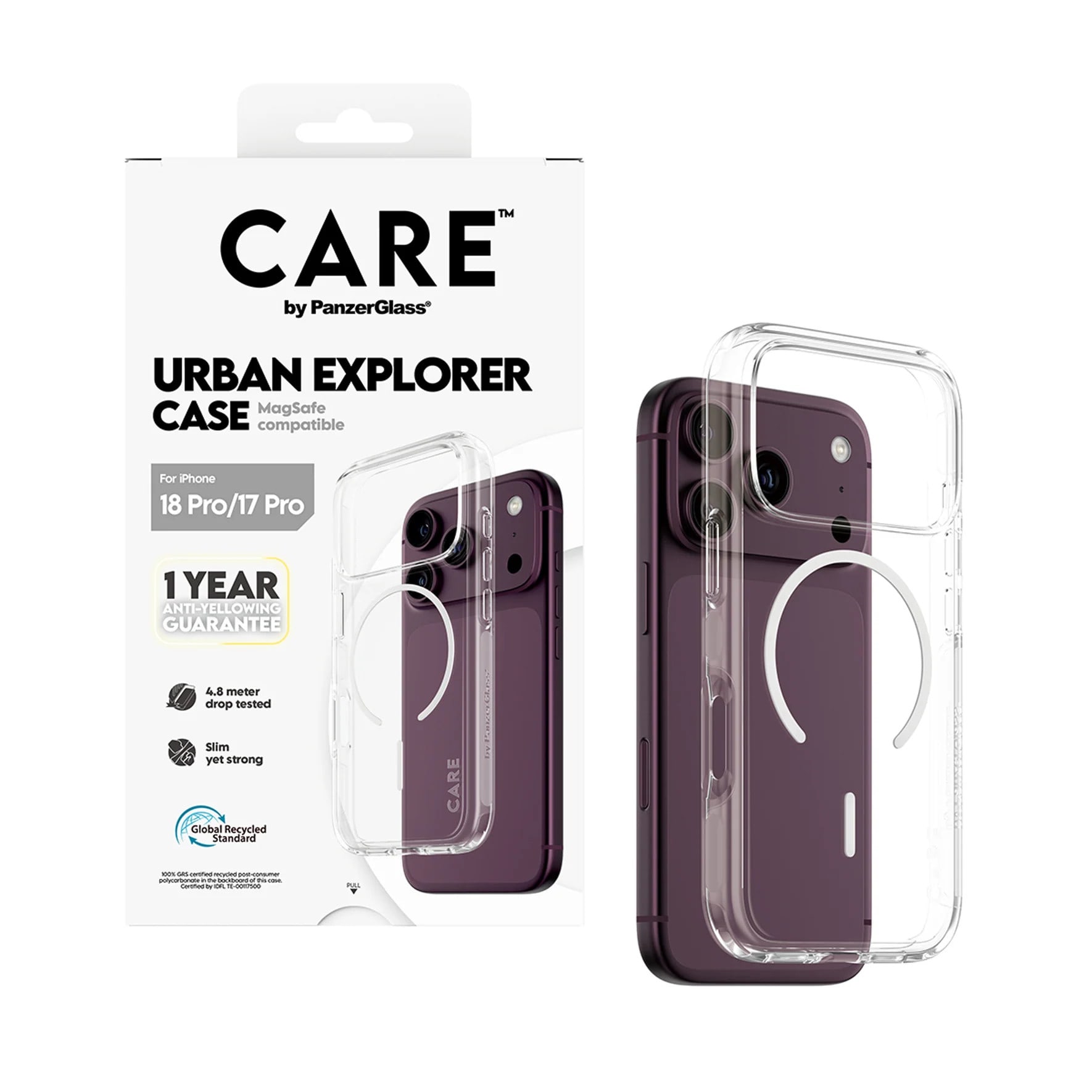 CARE by PanzerGlass Urban Explorer Case Transparent m. Weiß MagSafe iPhone 17/18 Pro