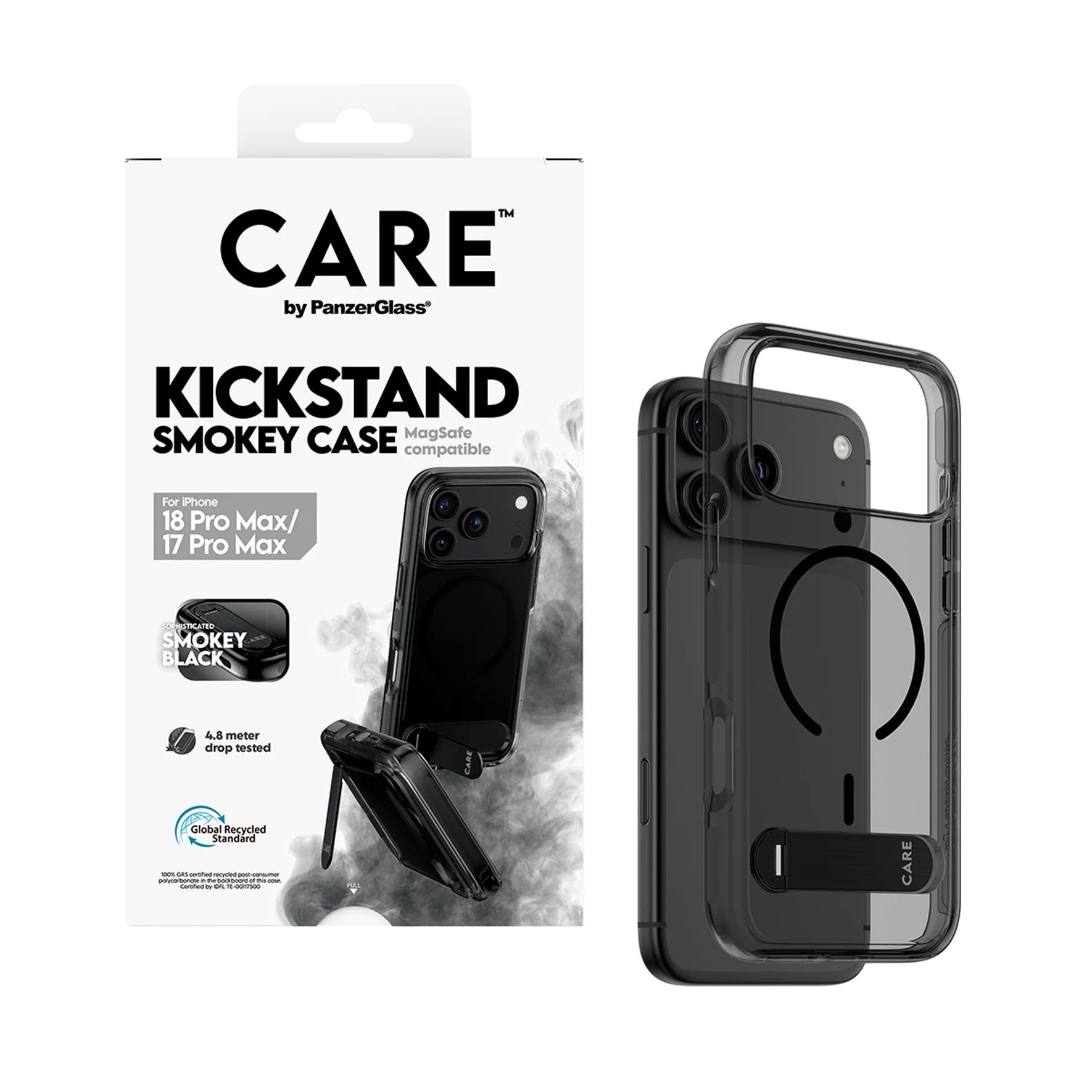 CARE by PanzerGlass Kickstand Case Smokey m. Schwarz MagSafe iPhone 17/18 Pro Max