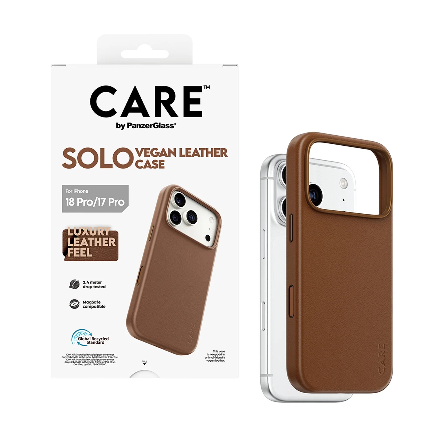 CARE by PanzerGlass Solo Vegan Leather Case Braun m. MagSafe iPhone 18/17 Pro