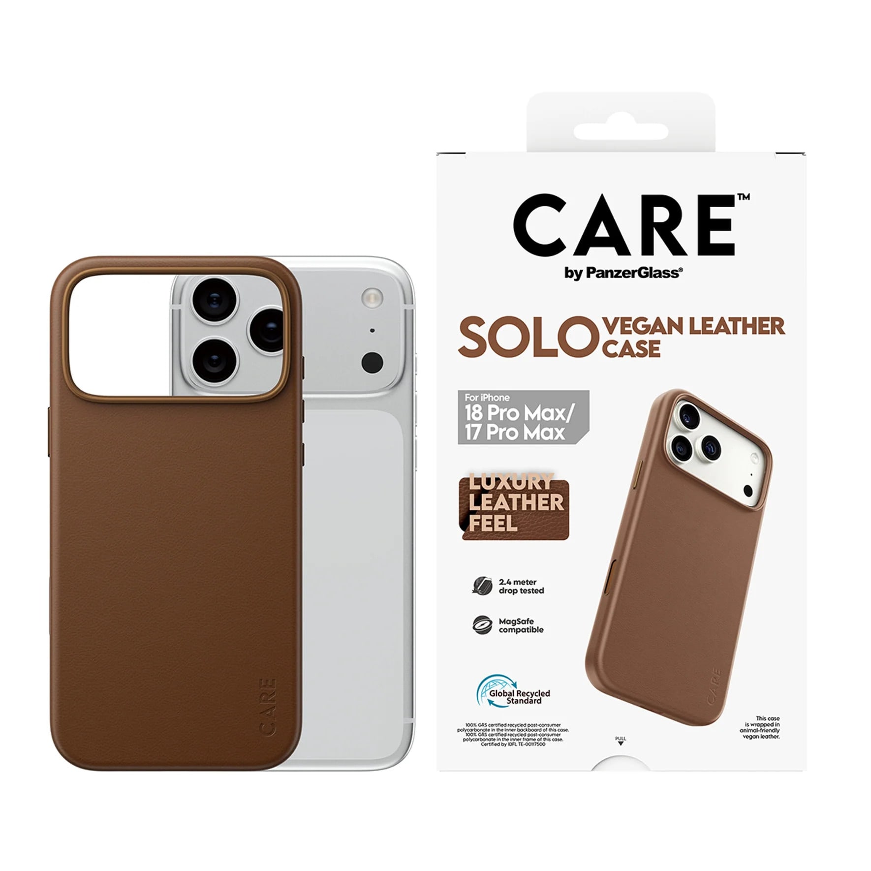 CARE by PanzerGlass Solo Vegan Leather Case Braun m. MagSafe iPhone 18/17 Pro Max