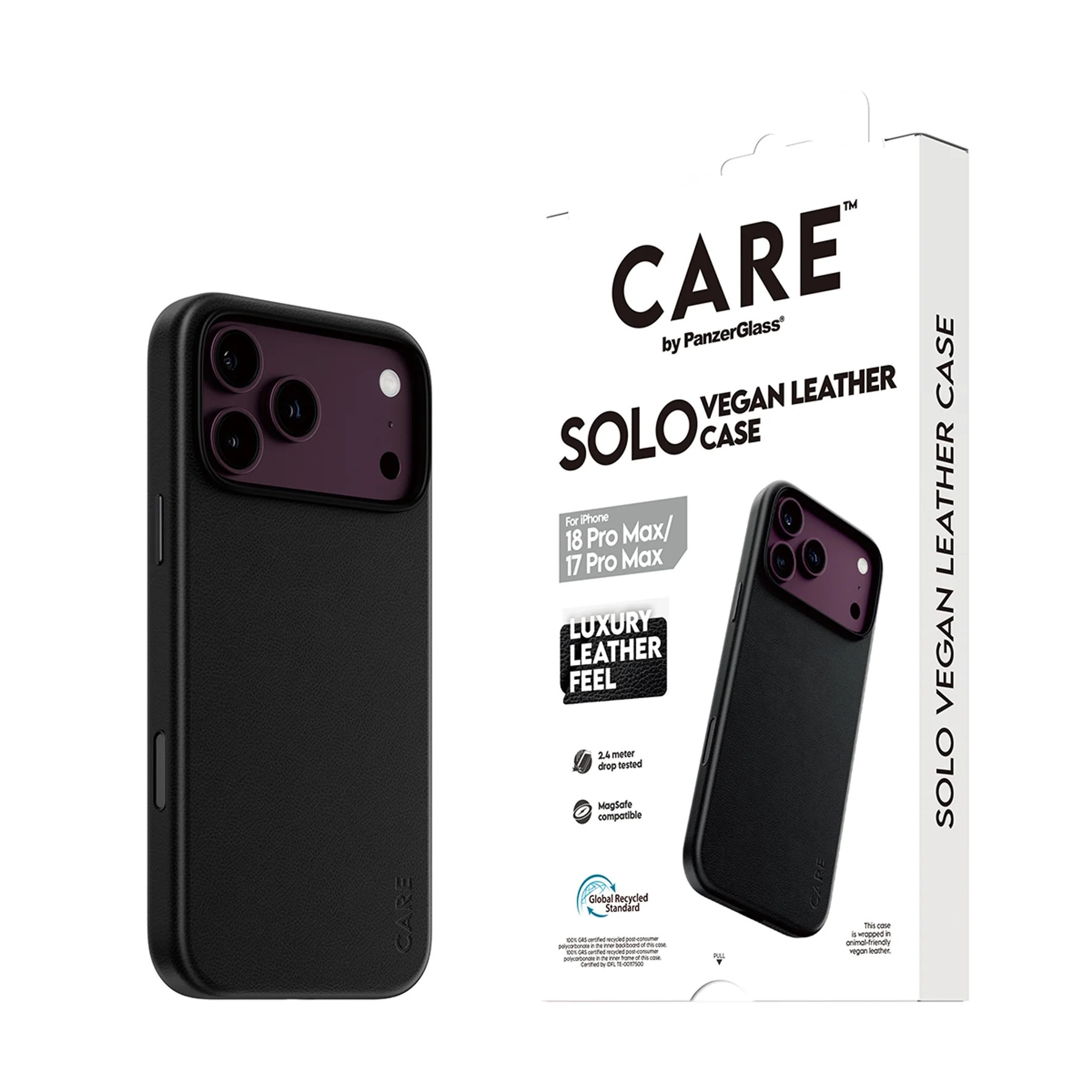CARE by PanzerGlass Solo Vegan Leather Case Schwarz m. MagSafe iPhone 18/17 Pro Max
