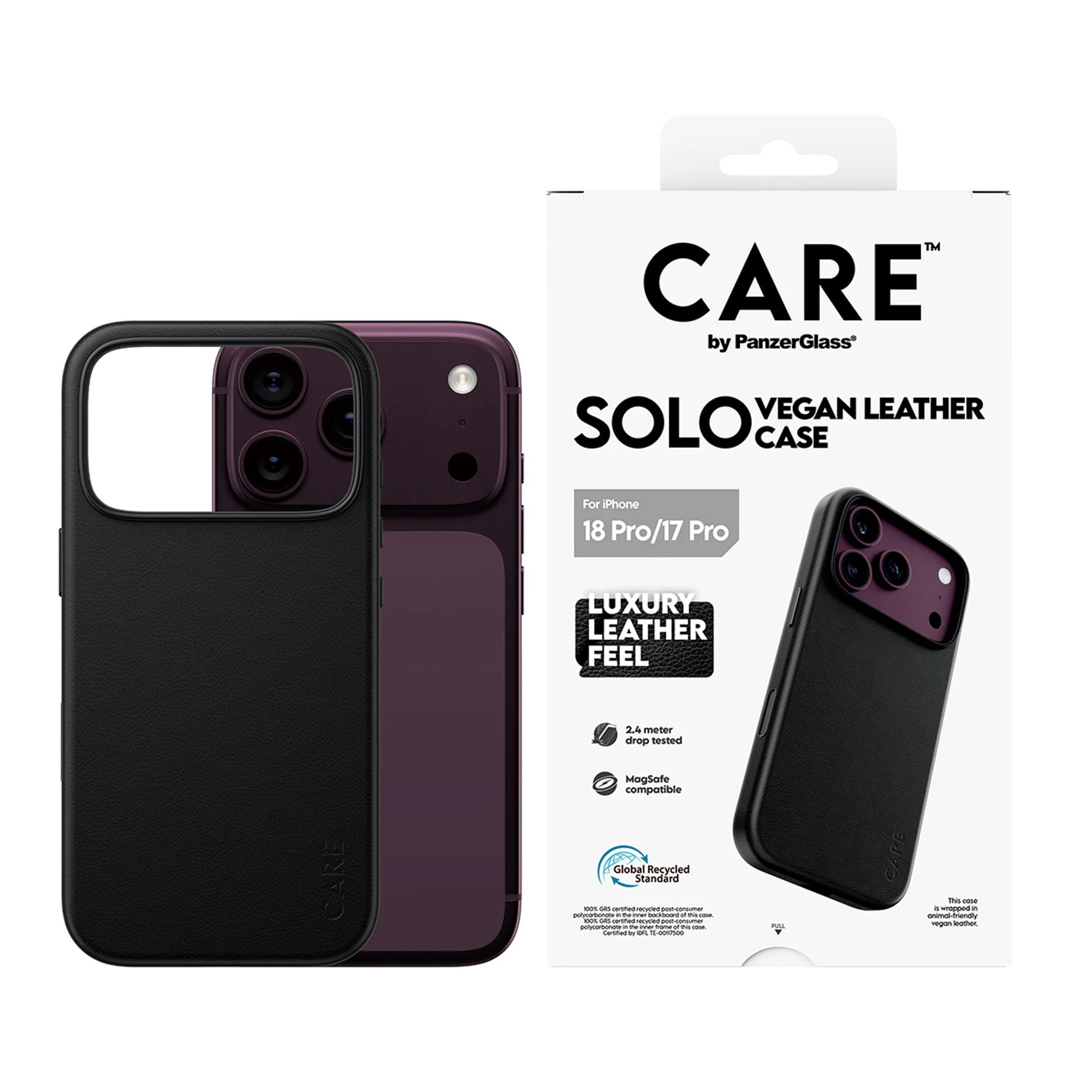 CARE by PanzerGlass Solo Vegan Leather Case Schwarz m. MagSafe iPhone 18/17 Pro