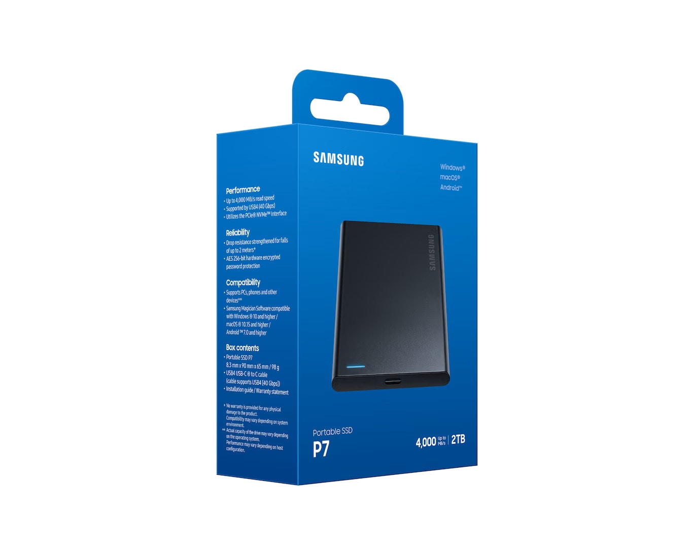 Samsung Portable SSD P7 2 TB USB4 Gen 3x2 Typ-C Schwarz bis 4.000 MB/s