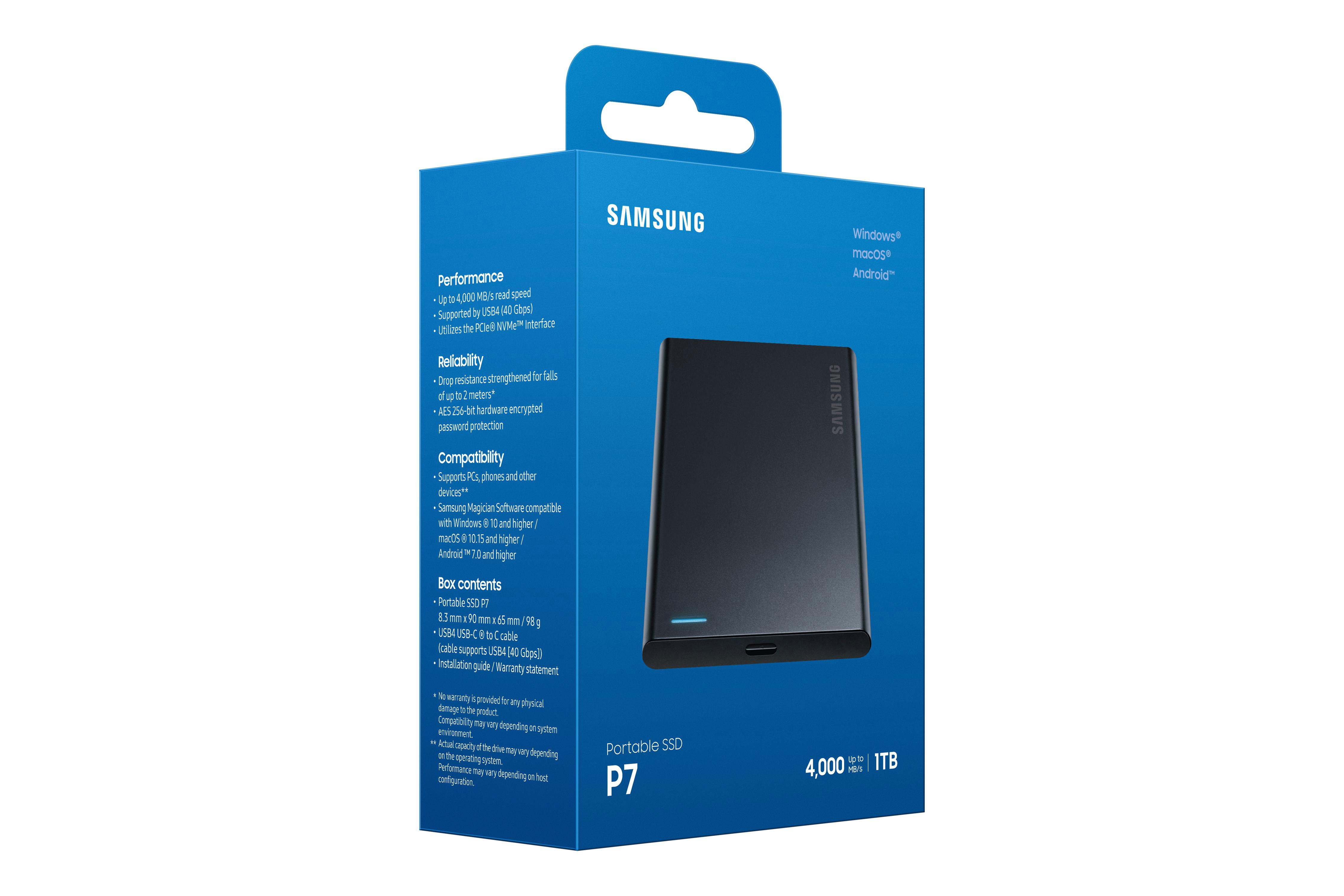 Samsung Portable SSD P7 1 TB USB4 Gen 3x2 Typ-C Schwarz bis 4.000 MB/s
