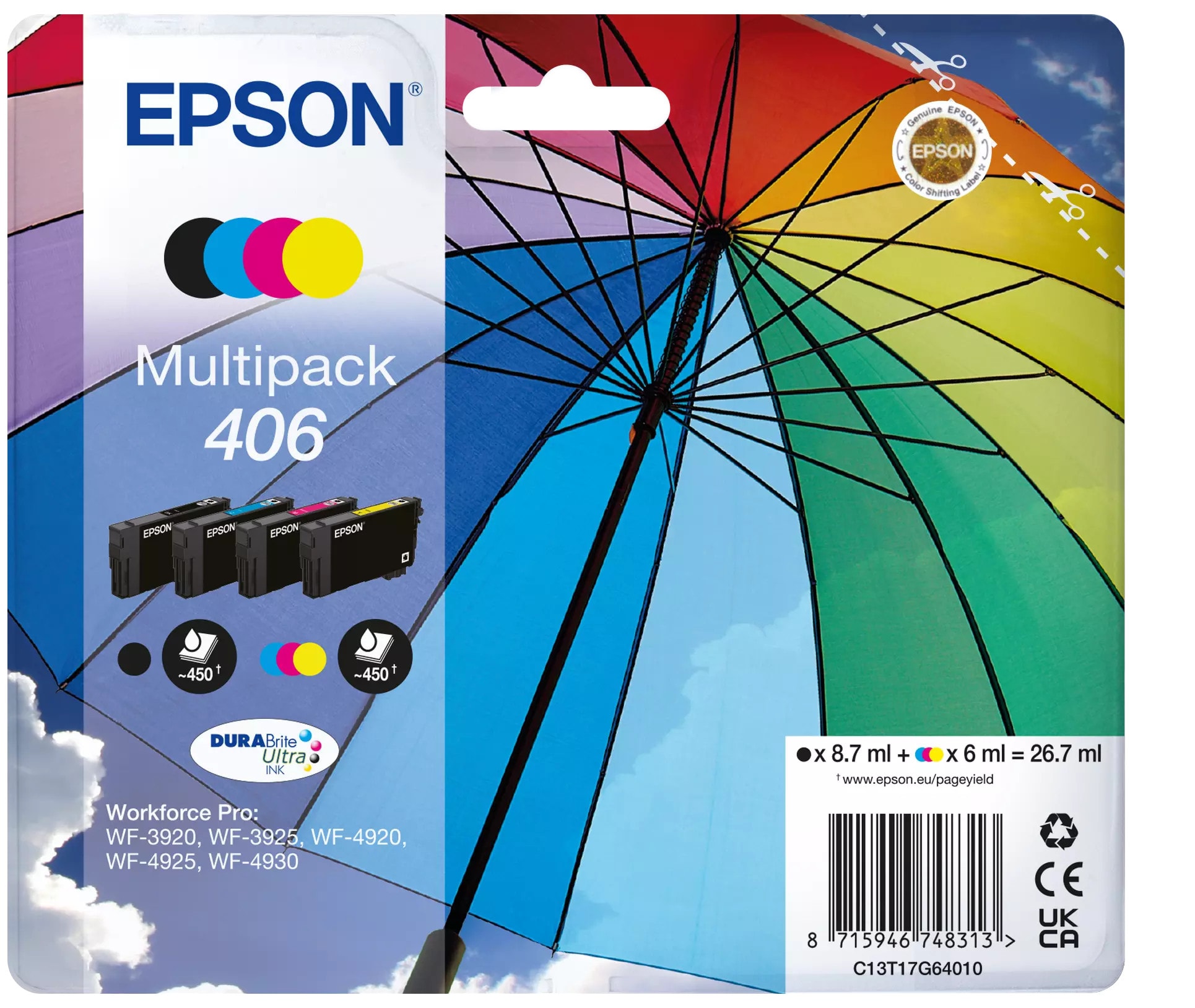 Epson 406 Umbrella DuraBrite Ultra Druckpatrone 26,7ml Multipack (BK,C,M,Y)