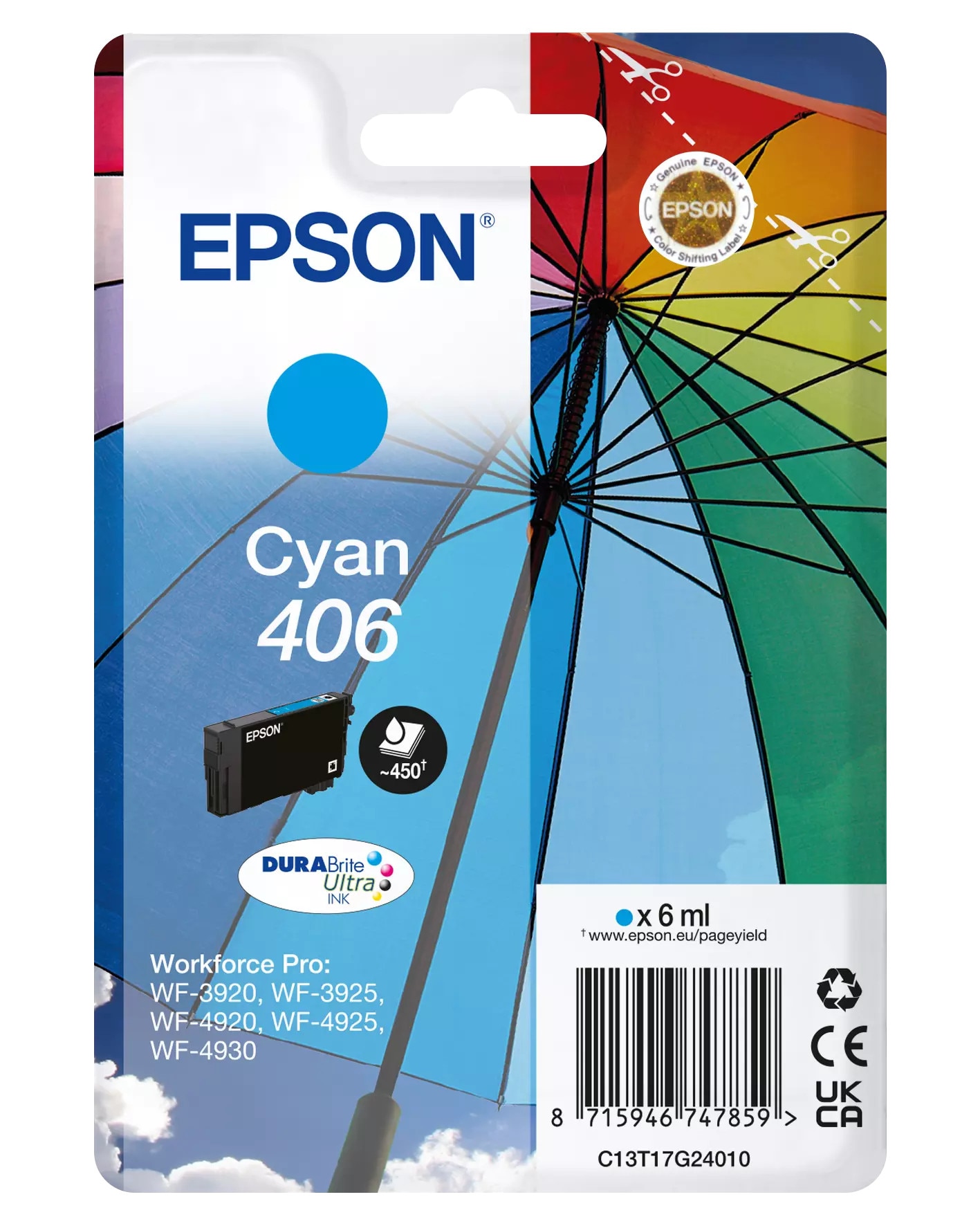 Epson 406 Umbrella DuraBrite Ultra Druckpatrone 6ml Cyan