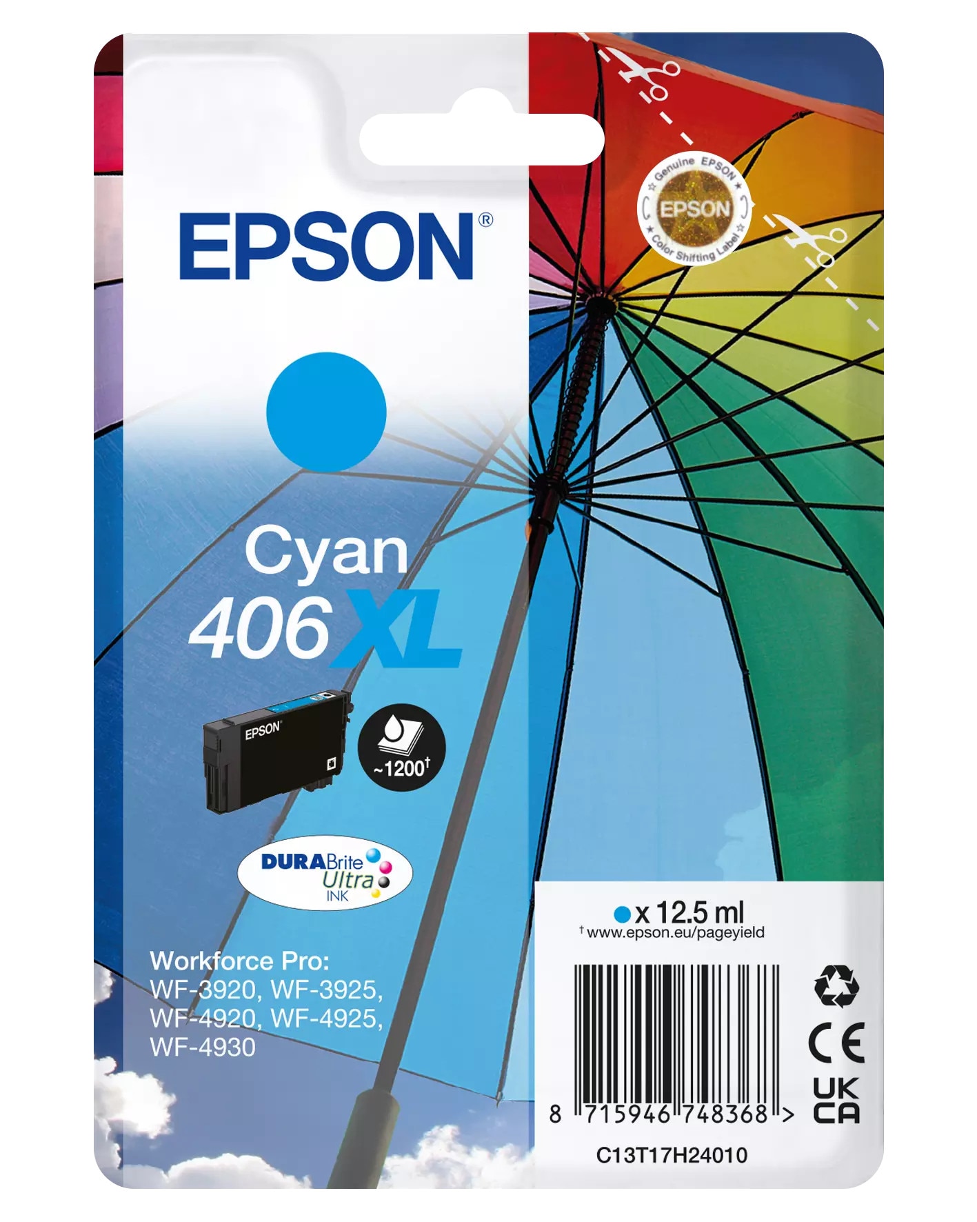 Epson 406 Umbrella DuraBrite Ultra XL Druckerpatrone 12,5ml Cyan