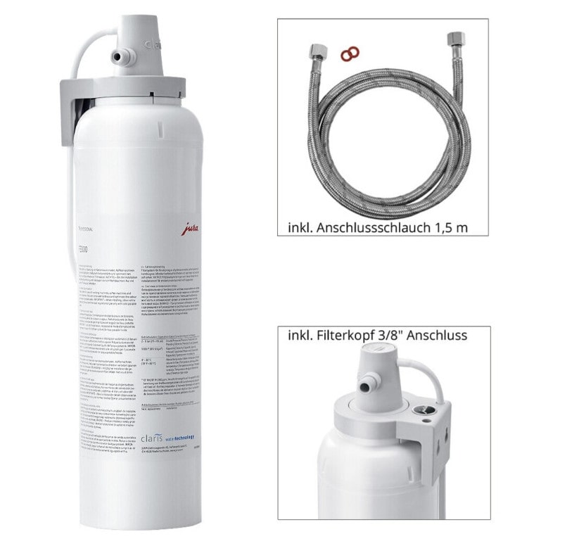 JURA Wasserfilter F3300 für Automaten mit Festwasseranschluss (70332) inkl. Anschlußschlauch und Filterkopf