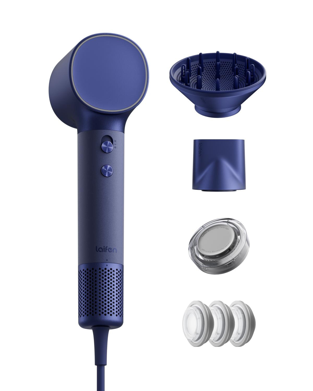Laifen Neo Special Hochgeschwindigkeits-Haartrockner mit Diffusor & 2 Stylingdüsen; 110.000 U/min, Smart Temperature Control, 1400 W; blau