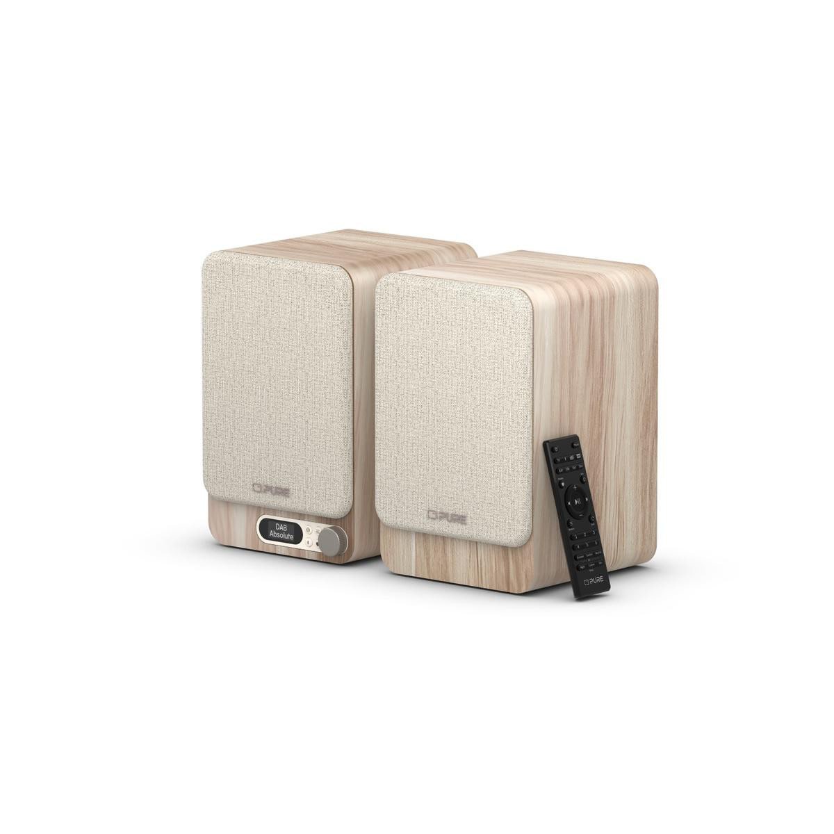 Pure Classic Active Stereo-Soundsystem DAB+/FM, Bluetooth, USB-C; HDMI, optical-In, Fernbedienung beige/Eiche