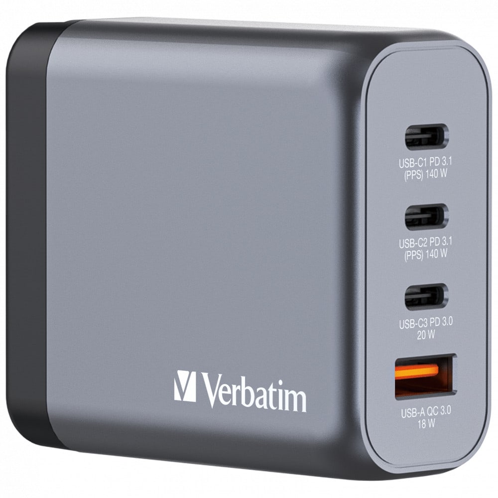 Verbatim 32203 GaN-Ladegerät 140W mit 4 Anschlüssen grau