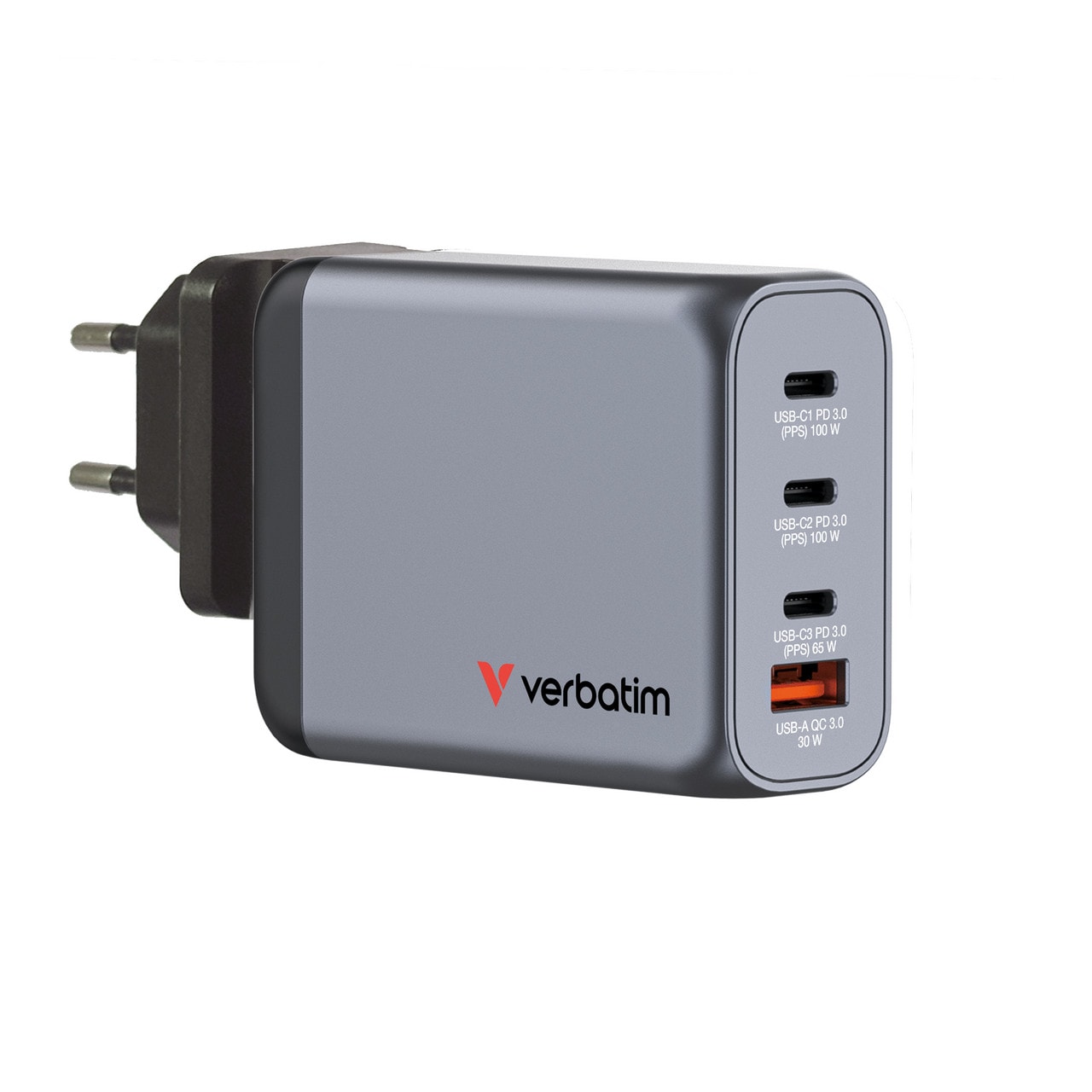 Verbatim 32202 GaN-Ladegerät 100W mit 4 Anschlüssen grau